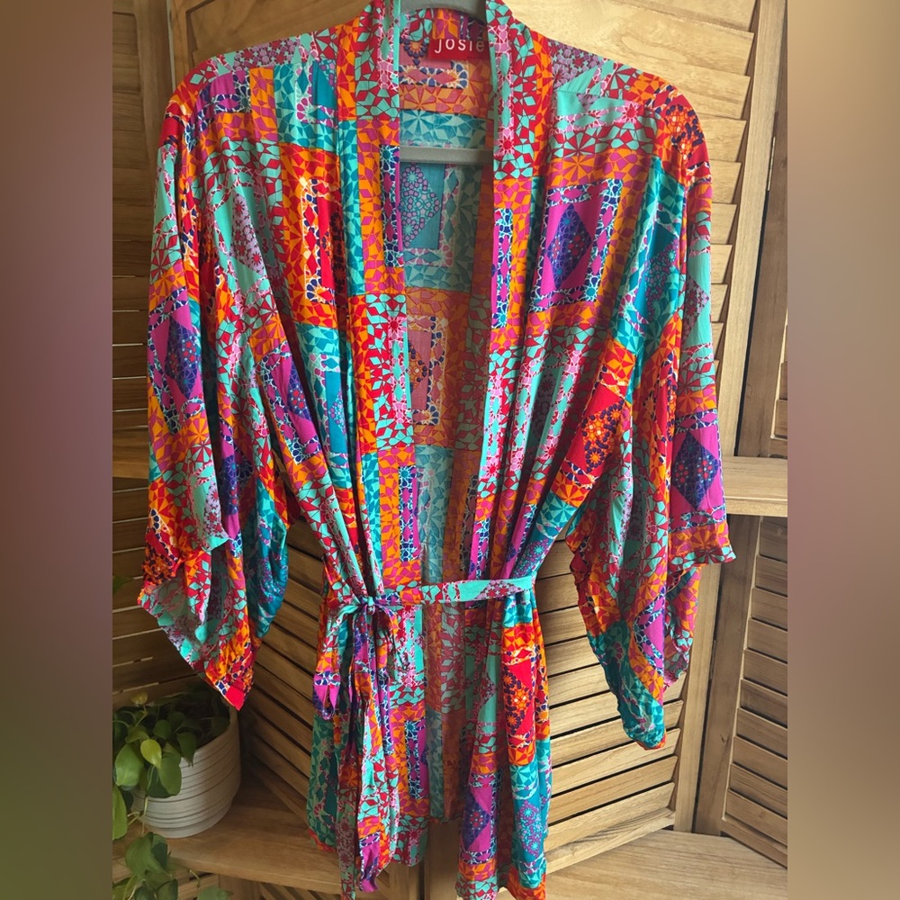 Josie Natori Colorful Patchwork Kimono